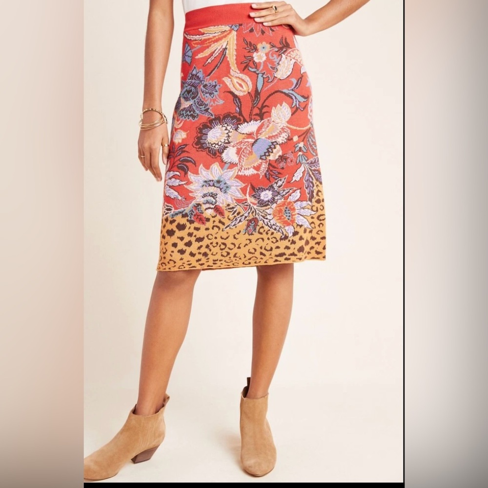 Anthropologie Maeve Womens Delphinia Floral Knit Pencil Skirt XS